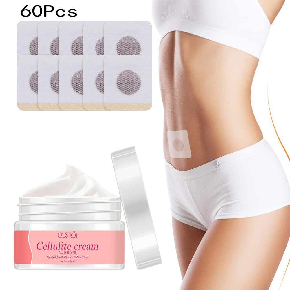 Cosprof Hot Massage Tightening Cream Fat Burner Set, 3.5oz Cellulite Cream & 60Pcs Slim Patch for Tightening Skin Weight Loss Body, Slim Cream Fat Burner Belly