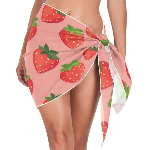 Beach Mini Dress Cute Strawberries Swimsuit Coverup for Women Swimwear Cover Ups Short Triangle Beach Skirt S