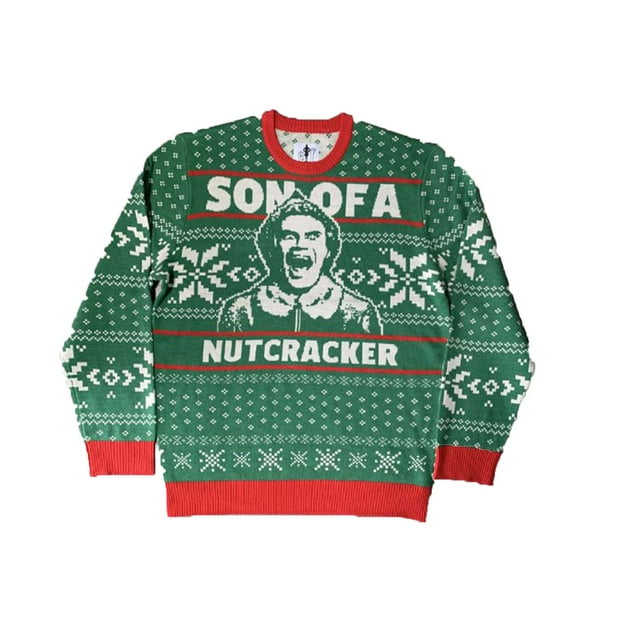 Elf Chandail de Noël Laid Vert Jacquard Casse-Noisette