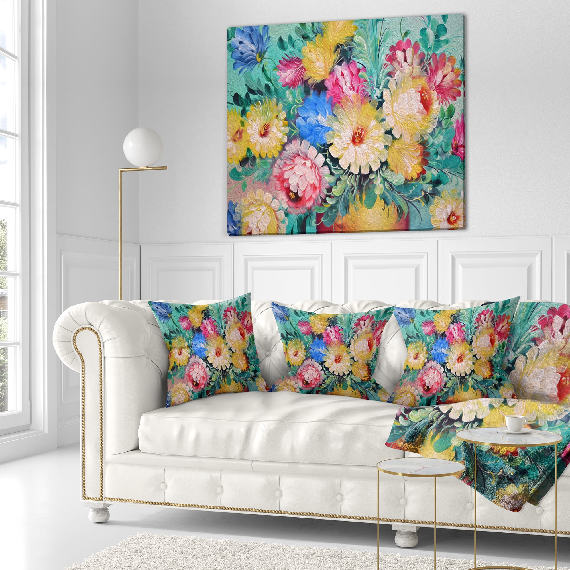 Designart Digital Flowers Art - Floral Throw Pillow - 18x18