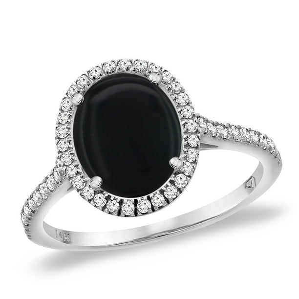 Sabrina Silver 14k White Gold Black Onyx Diamond Halo Engagement Ring 10x8 Mm Oval Size 10 Walmart Com Walmart Com