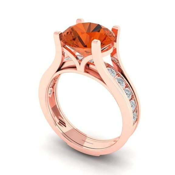 Clara Pucci 18K Rose Gold 3.39 Simulated Red Diamond Engraveable Engagement Ring Wedding Band Set
