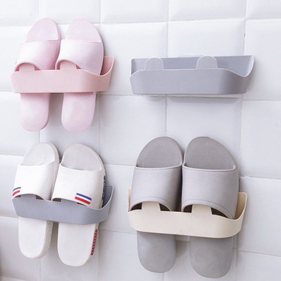 ETEREAUTY 5-Piece Wall Mounted Slipper Rack in Grey, Easy No-Drill Installation, Space-Saving Storage Solution