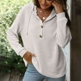 thumbnail image 2 of Brglopf Women's Oversized Hoodies Sweatshirts Waffle Knit Button V Neck Pullover Tops Casual loose Long Sleeve Drawstring Hooded Tops, 2 of 6