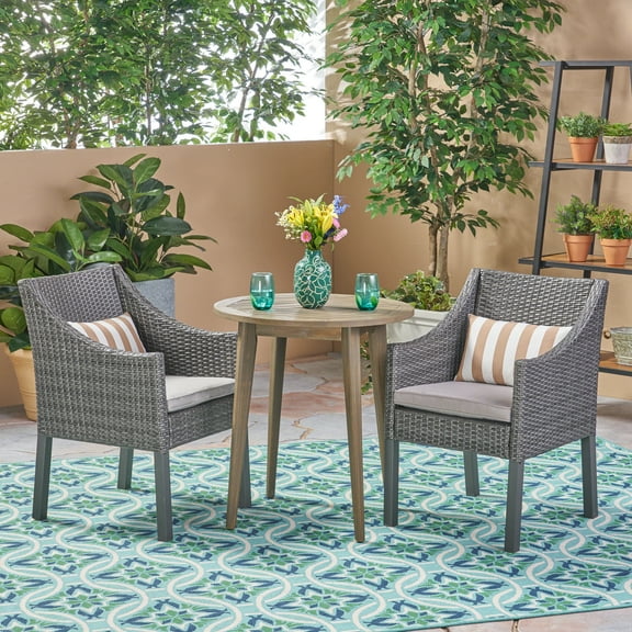Noble House Nicola 3 Piece Wooden Patio Bistro Set in Gray