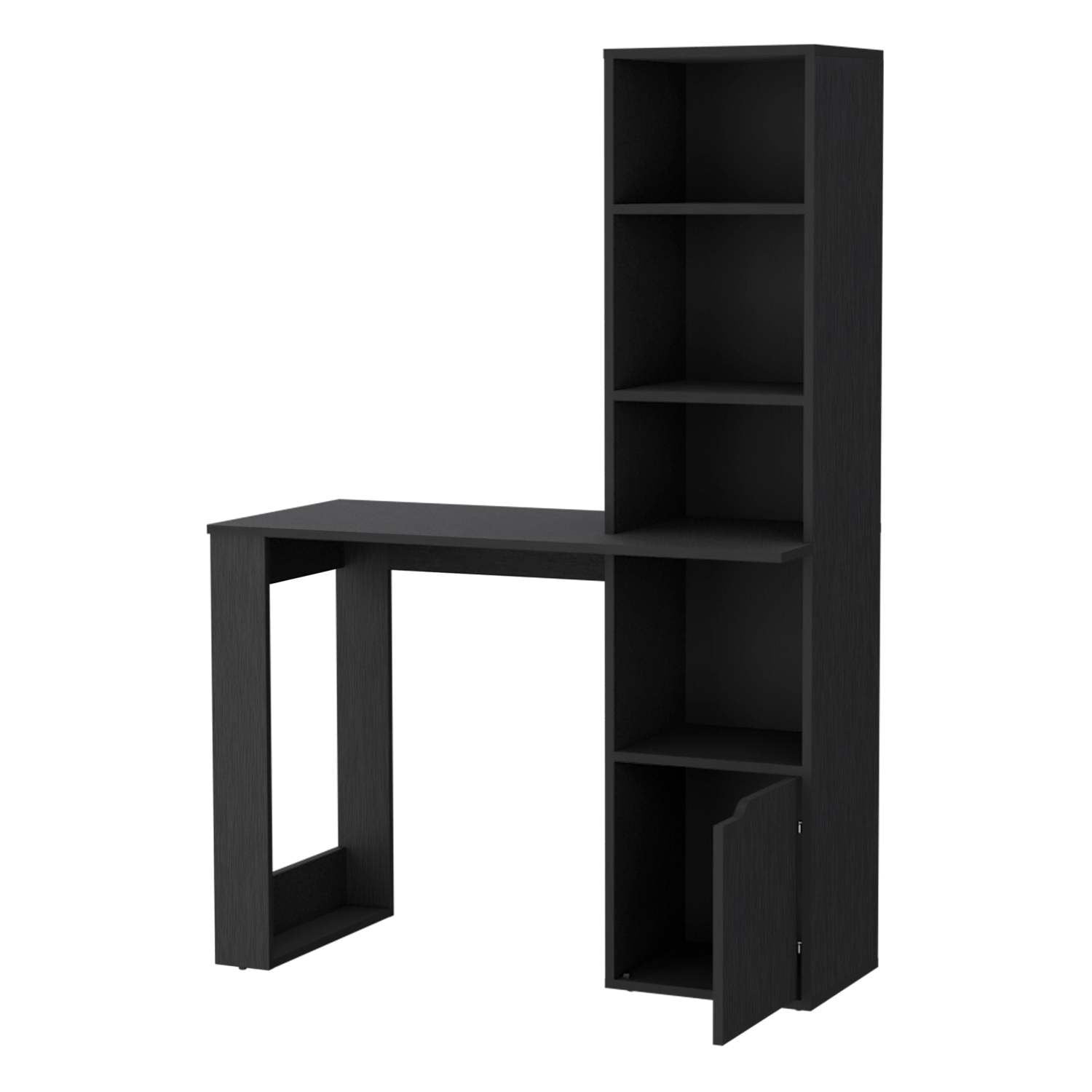 Asteroutdoor Computer Desk with 4-Tier Bookcase and 1-Door Cabinet, Wenge
