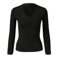 thumbnail image 4 of Thermal Underwear For Women Casual Solid Color Deep V Neck Stretch Knit Long Sleeve Top Thermal Undershirt Black One Size, 4 of 4