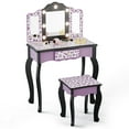 thumbnail image 4 of Zimtown Kid's Makeup Vanity Table with Lighted Mirror, Wooden Desk with Stool,Purple, 4 of 5