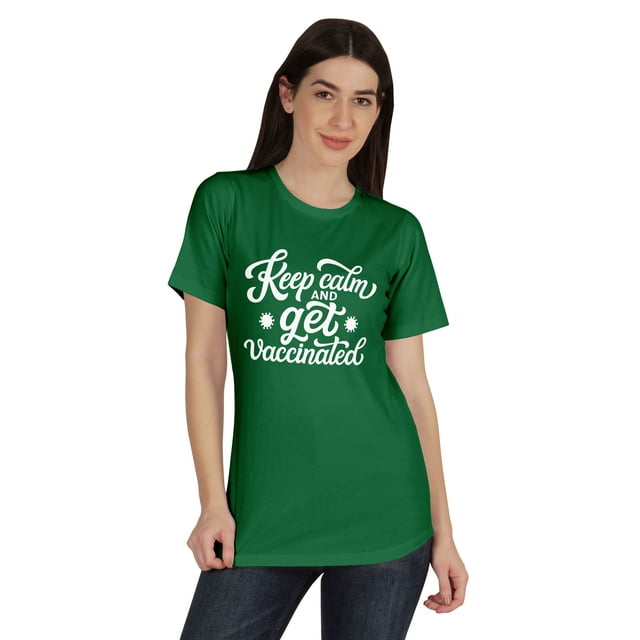 Inkmeso Restez Calme et Faites-Vous Vacciner T-shirt Col Rond Drôle pour Femmes