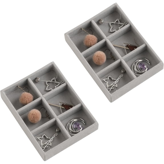 ANHXN Small Jewelry Tray Set,Stackable Velvet Jewelry Organizer Tray,Mini Jewelry Drawer Organizer,Drawer Inserts,,Earring Organizer for Women