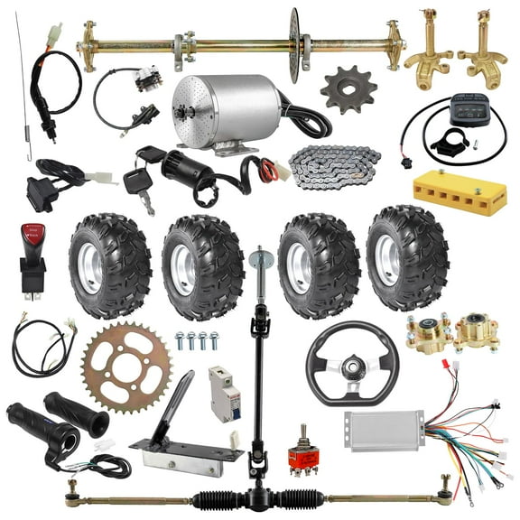 32" Complete Go Kart Rear Live Axle Kit & Brushless 48V 1800W Electric Motor Kit Controller & Front Steering Assembly for DIY Parts Go Cart Golf Cart ATV Quad Buggy (18x9.50-8" Wheels Tires)