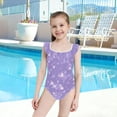 thumbnail image 4 of Girls Ruffled One Piece Swimsuit Summer Beach Vacation Swimwear Tank Swimsuit Lavender Glitter Stars Pattern, 4 of 8