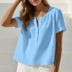 thumbnail image 1 of Craaazy Women's Casual V Neck Blouse, Solid Color Short Sleeve Cotton Linen Top, Loose Fit Comfy Henley Tunic for Daily Wear Gifts, 1 of 9