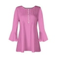 thumbnail image 5 of JTZGDY 3/4 Length Sleeve Tops for Women Dressy Casual Summer Bell Sleeves Button V Neck Ruched Pleated Tunic Blouse Trendy Loose Plain Tees Shirt Pink S, 5 of 6