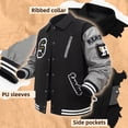 thumbnail image 5 of RAOENJADO Mens Letterman Bomber Jacket Varsity Baseball Coat Vintage Streetwear with PU Sleeves, 5 of 9