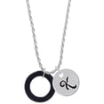 thumbnail image 1 of Delight Jewelry Acrylic 7/8" Ring Black Silvertone Script Initial Disc - K - Charm Necklace, 20"+3", 1 of 4