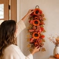 thumbnail image 6 of Cadancy Fall Wreath Sunflower Maple Leaf Swag for Front Door Porch Wall Hanging Artificial Floral Teardrop Thanksgiving Decorations Autumn Harvest Seasonal Home Decor, 6 of 7