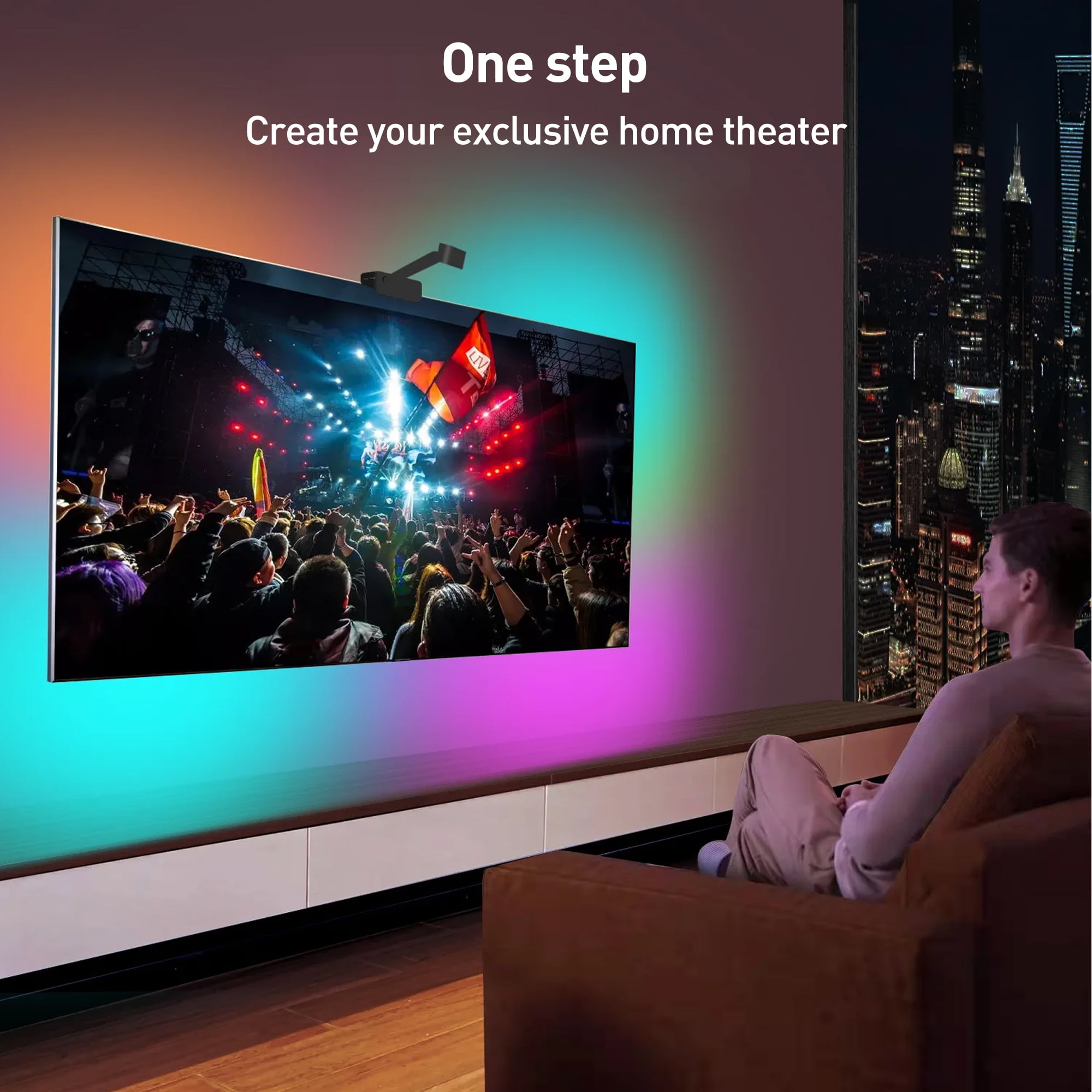 DAYBETTER TV LED Backlight with Camera, RGB-IC (2.4G Wi-Fi) 12.5ft for 55-65 inch TVs, App Control, Music Sync Lights,Led Light for TV,Bedroom,Computer,Gaming Room Decor,Party,HDTV Mood Lighting