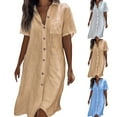 thumbnail image 2 of Tumotour Button Down Shirt Dress for Women Short Sleeve Summer Dress Solid Color Casual Short Dress, 2 of 6
