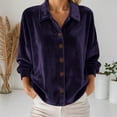 thumbnail image 2 of XAOFW Women's Blouses Solid Color Long Sleeve Lapel Velvet Casual Button Down Cardigan Shirt Club Party Comfortable Stylish Tops, 2 of 5