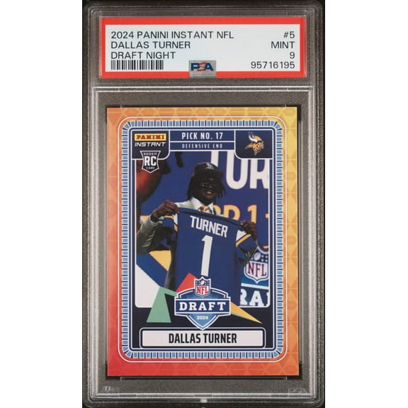 Graded 2024 Panini Instant NFL Dallas Turner #5 Draft Night Rookie RC Football Card PSA 9 Mint