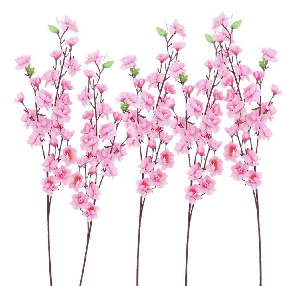 6pcs Fake Peach Blossom Flowers – Silk Artificial Branches For Home Decor, 66cm Tall