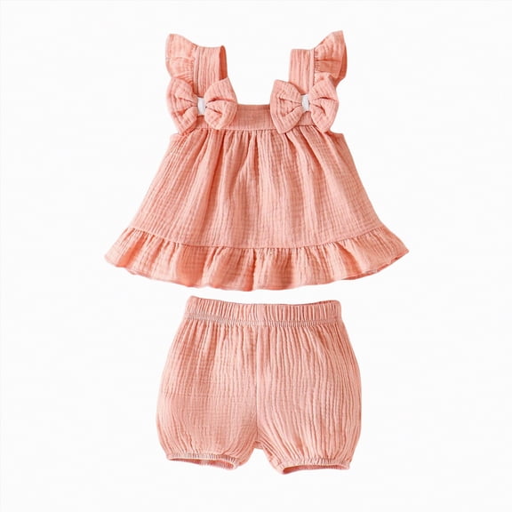 NOLDARES Baby Girl Summer Clothes Toddler Outfit Letters Crewneck Sleeveless Shirts Tee Tops Shorts Set(Pink,3-4 Years)