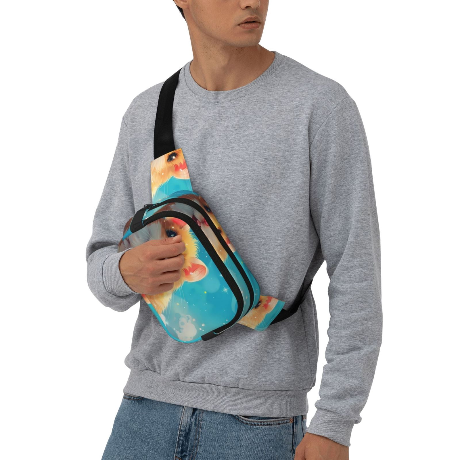 Picia Cloud Cute Hamster Print Square Double-Layer Waist Bag Mini Adjustable Waist Belt Bag Exercise Running Travel Hiking