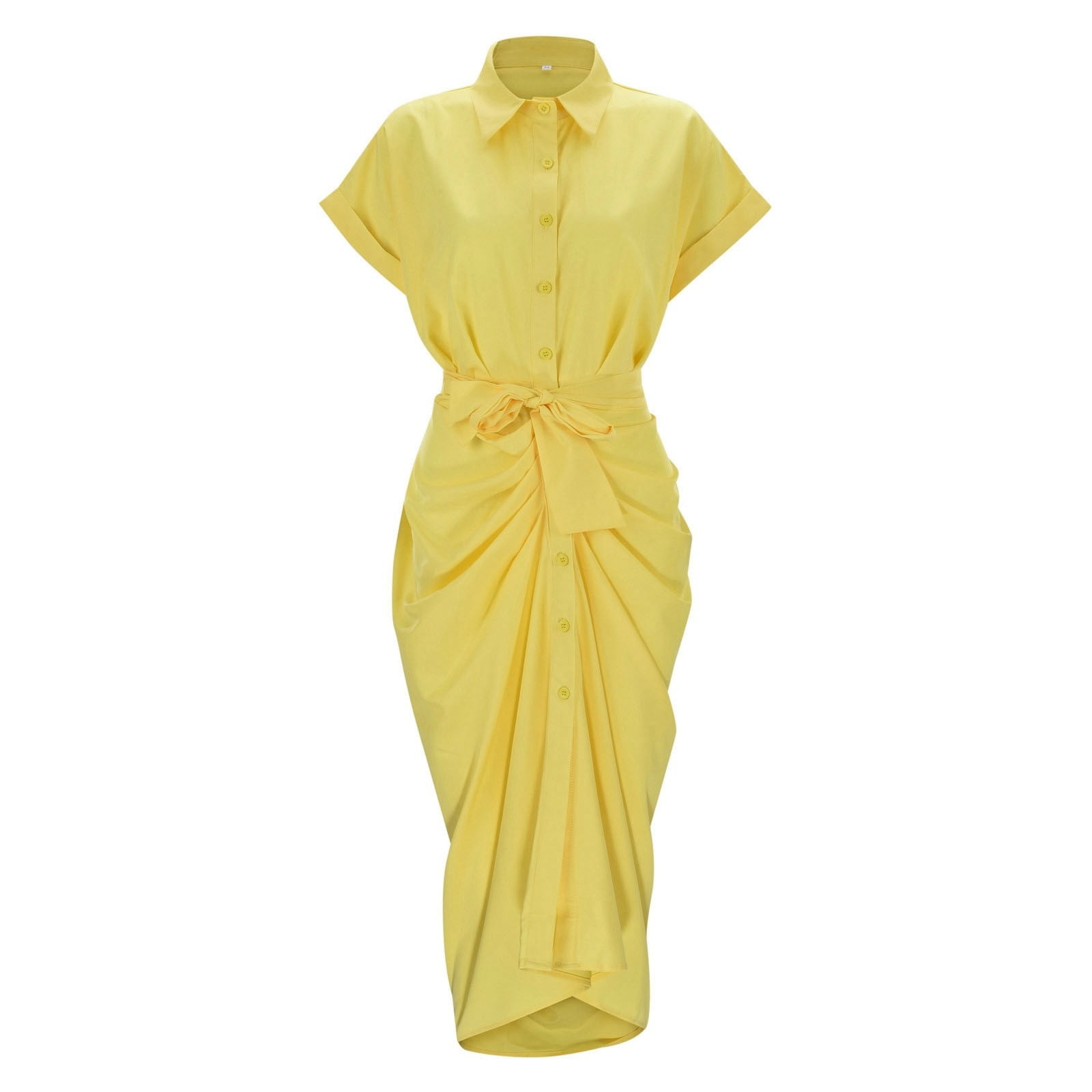 Jamsmile Women Shirt Dress Summer Casual Button Down Solid Color Short Sleeve Belted Shirts Dress Elegant Loose Midi Dress Clothes