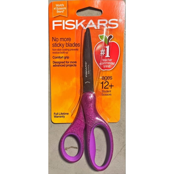 Tijeras para estudiantes Fiskars Sparkle antiadherentes con agarre suave de 18 cm (1 unidad)