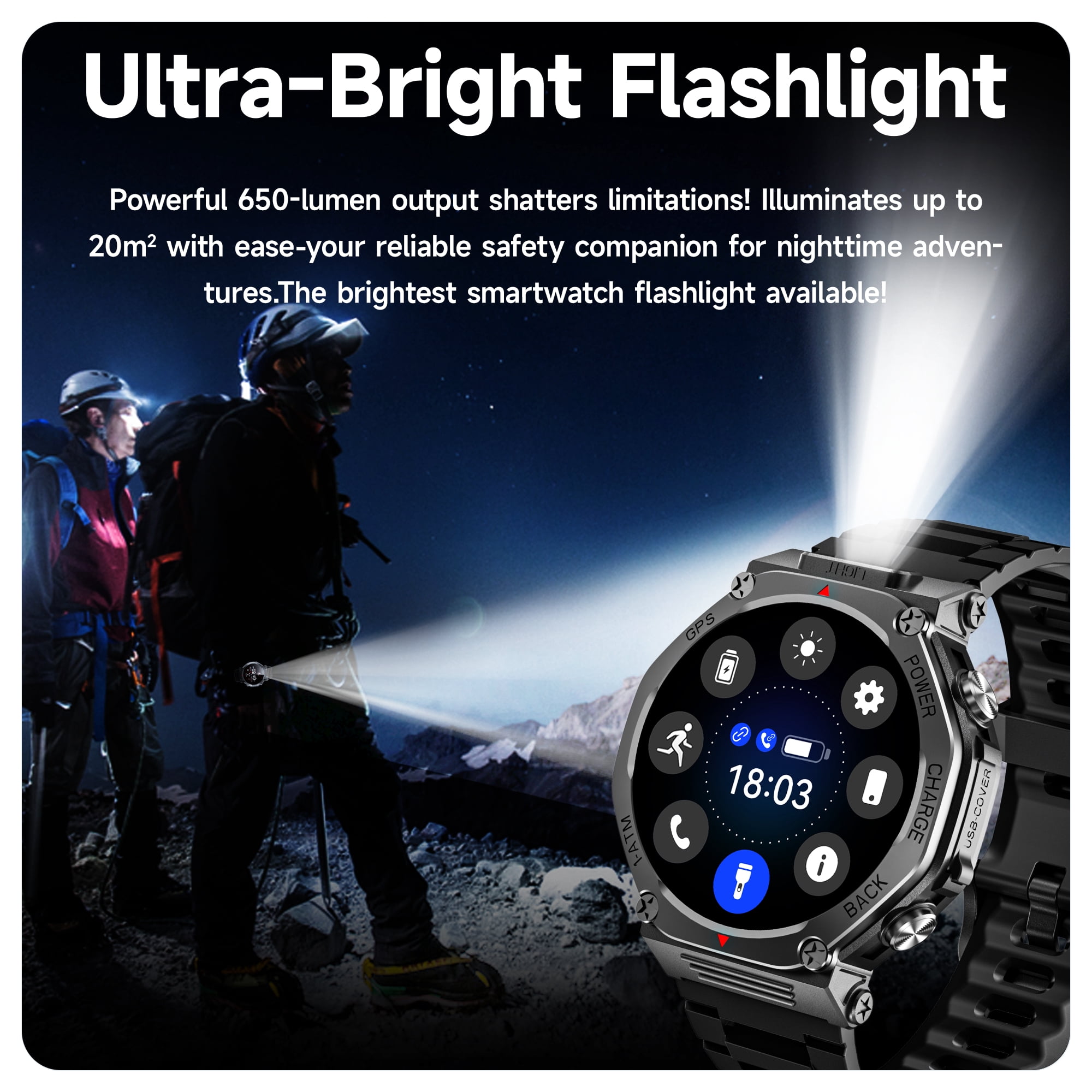 SIMSONLAB 1.39"HD Screen Smart Watch Men Womens,with Bluetooth Call Answer GPS Outdoor Sport LED Flashlight 20 Days Standby,1 ATM Waterproof for Android/Iphone Devices Gift(Two watch straps)