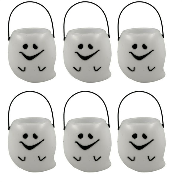 Cubo de calabaza de Halloween de 6 piezas, cubo pequeño de plástico con forma de calabaza para niños, cubo de calabaza, cubo de dulces de Halloween, cesta de calabaza de Halloween