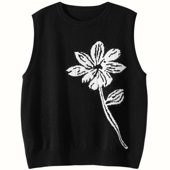 jinghuiyue Womens Sleeveless Sweater Vest Floral Casual Knit Tank Tops Loose Fit Crew Neck Shirts Pullover