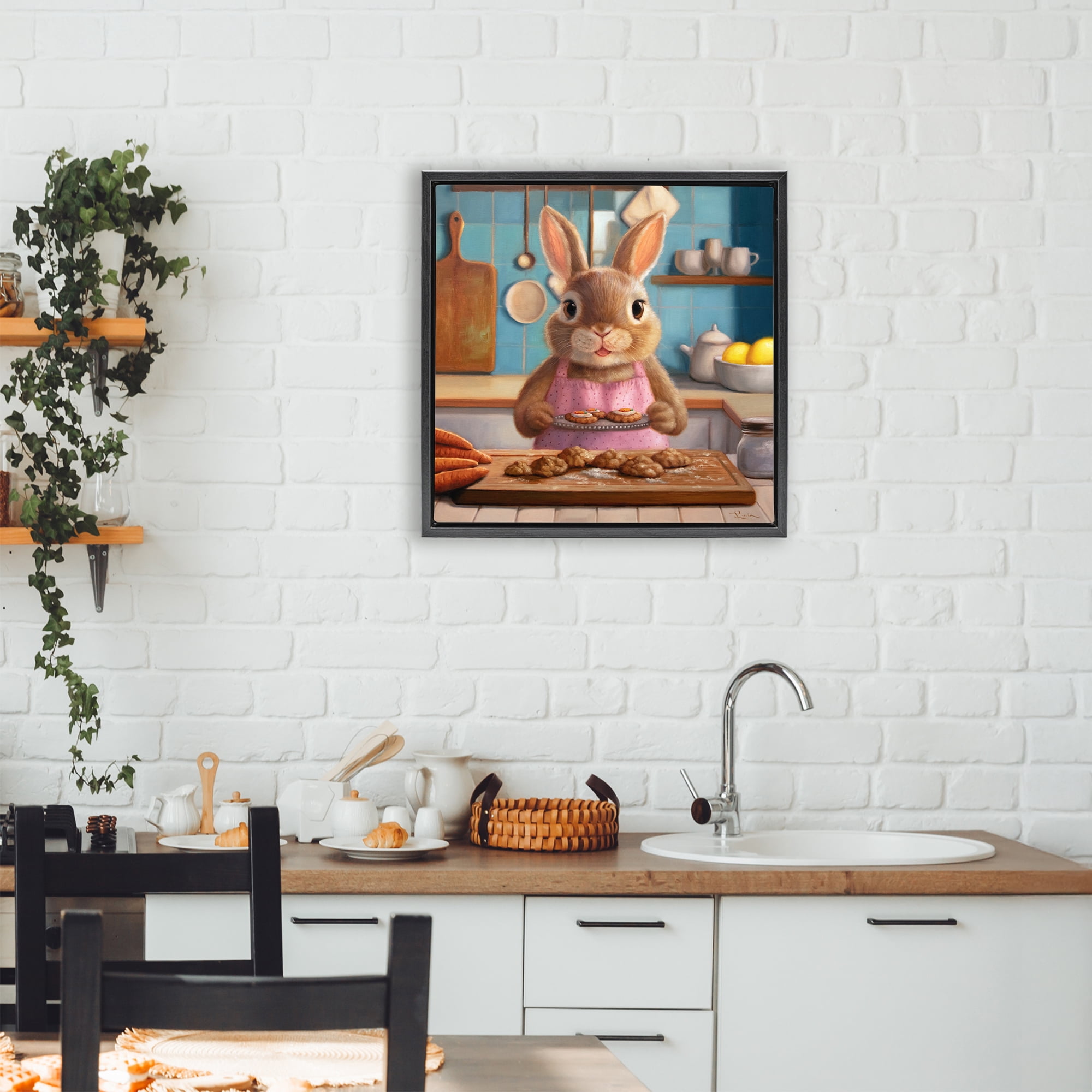 Stupell Industries Mrs. Bunny Bakewell Black Framed Floater Canvas Wall Art, design by Lucia Heffernan