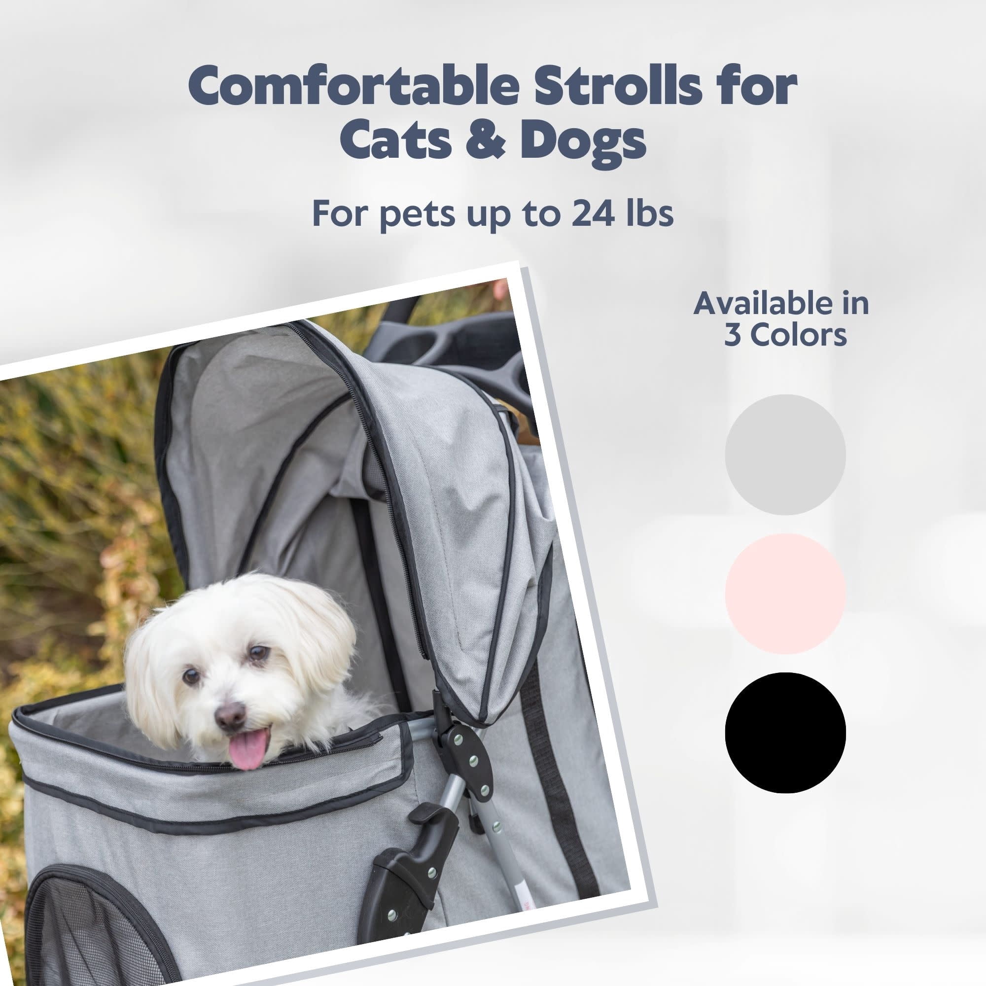 TRIXIE 3-Wheeled Foldable Dog & Cat Stroller with Canopy and Storage Compartments, Gray