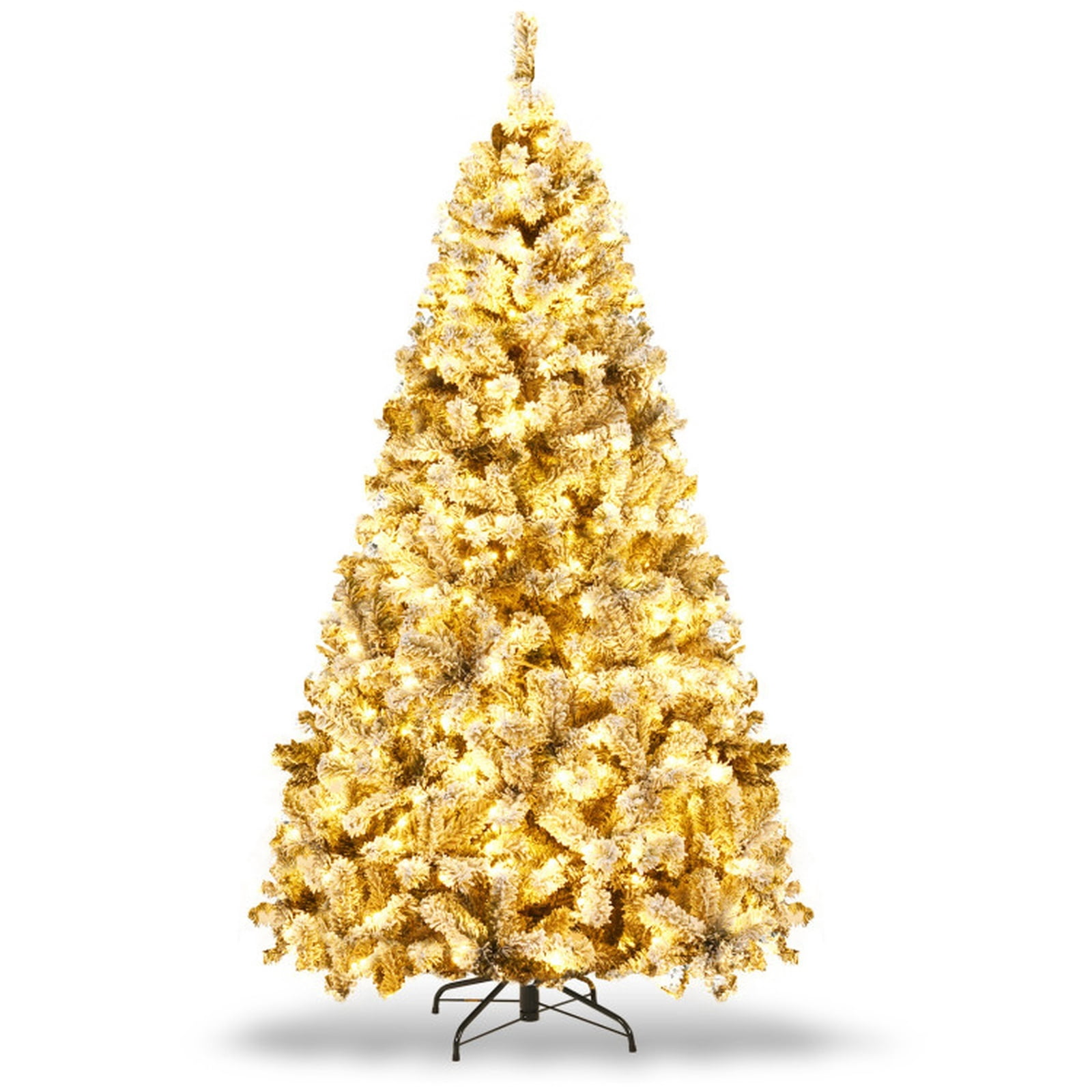 RUIE, 7.5 ft, Pre-Lit Artificial Christmas Tree, Tall Flocked Christmas Tree, 1010 Branch Tips, Snow Flocked, Hinged Branches for Christmas Party