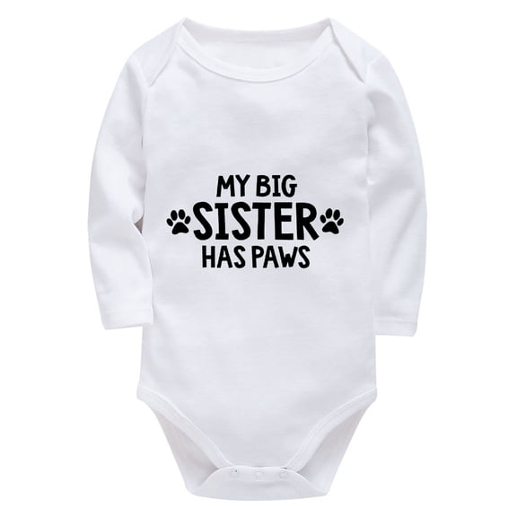 My Big Sister Has Paws Gender Neutral Baby Outfits Long Sleeve Boys Bodysuit White Baby Rompers 12-18 Months