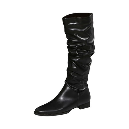 

KBKYBUYZ Autumn And Winter New European And American Pointed Low Heel Pleated Boots Western Boots Knight Boots