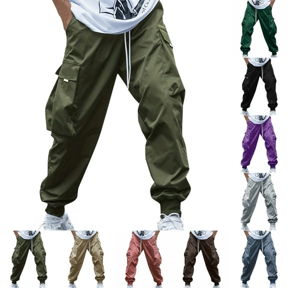 UVEASISHA Mens Hiking Pants Tall,Drawstring Cargo Pants for Men Baggy Outdoor Hiking Work Pants Stretch Ankle Joggers Multi Pockets Lightweight Tactical Pants Todays Sales Today