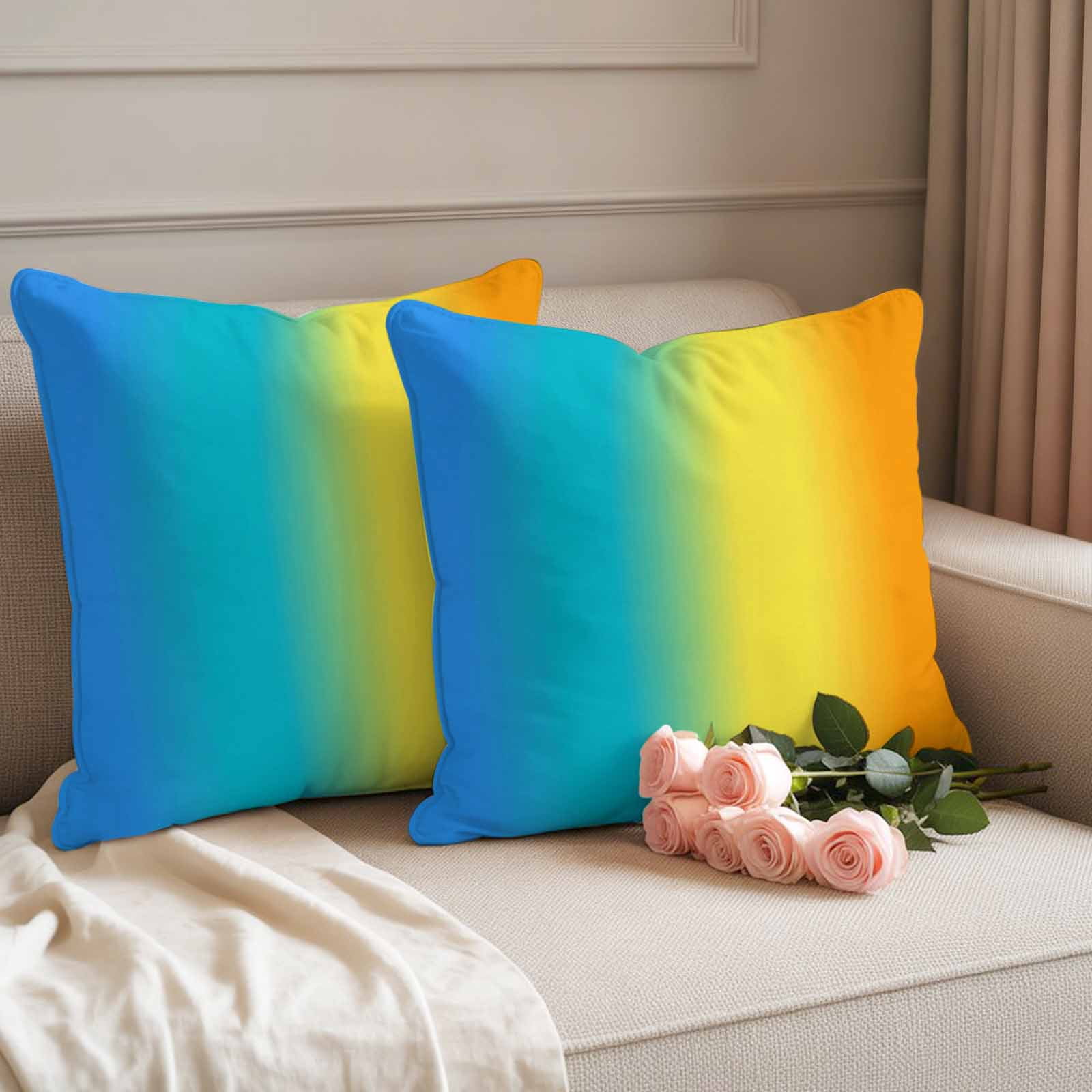 Rainbow Ombre Outdoor Waterproof Throw Pillow Covers 24x24 Set of 2, Orange Blue Gradient Colorful Modern Art Decorative Pillowcases Cushion Pillowcase for Couch Sofa Patio Outside Pillow Protector