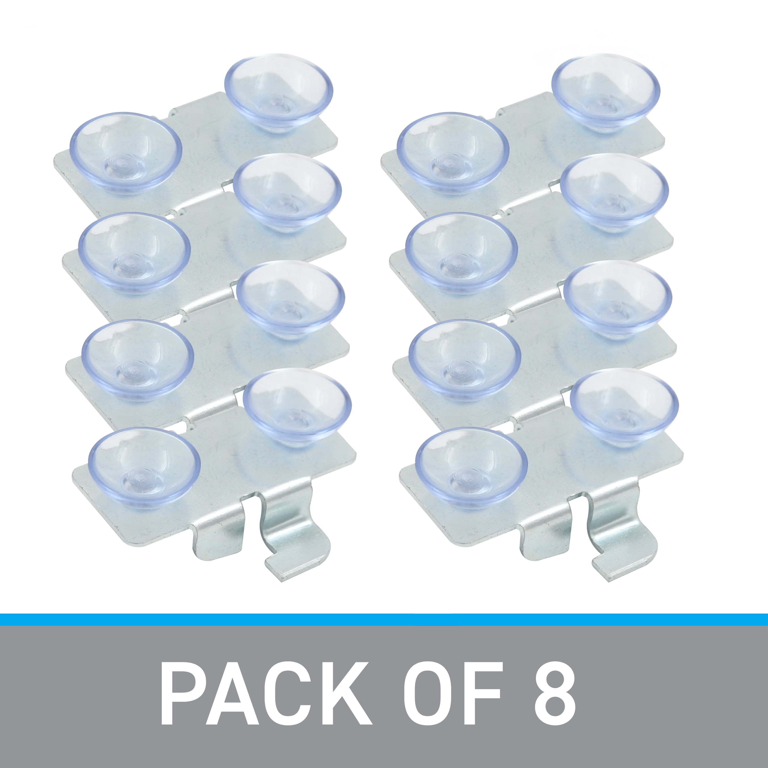 SSWBasics Rear/Center Lock-In Glass Shelf Rests with Rubber Bumpers - Pack of 8 - Glass Shelf Brackets  - Chrome Glass Shelf Clips with Two Clear Bumpers for Secure Glass Shelf Rest