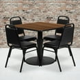 thumbnail image 2 of Flash Furniture 36'' Square Walnut Laminate Table Set with Round Base and 4 Black Trapezoidal Back Banquet Chairs, 2 of 3