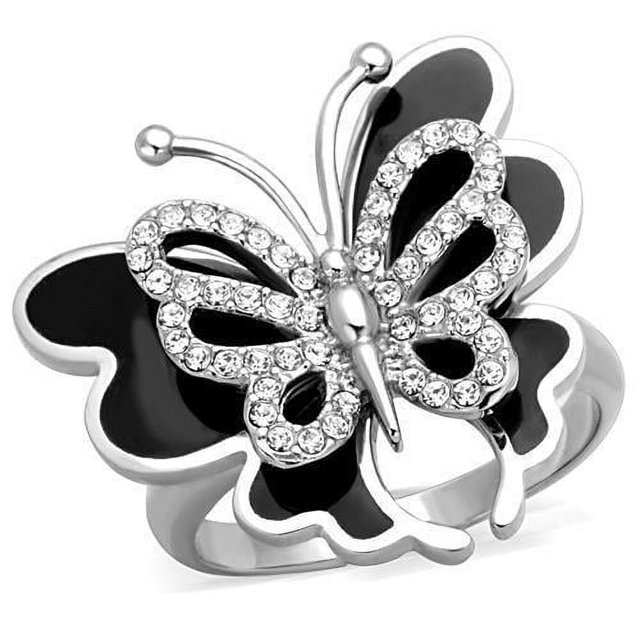 High polished (no plating) Stainless Steel Ring with Top Grade Crystal in Clear for Women Animals Theme Clear Stone Color Style TK1676 Size 8