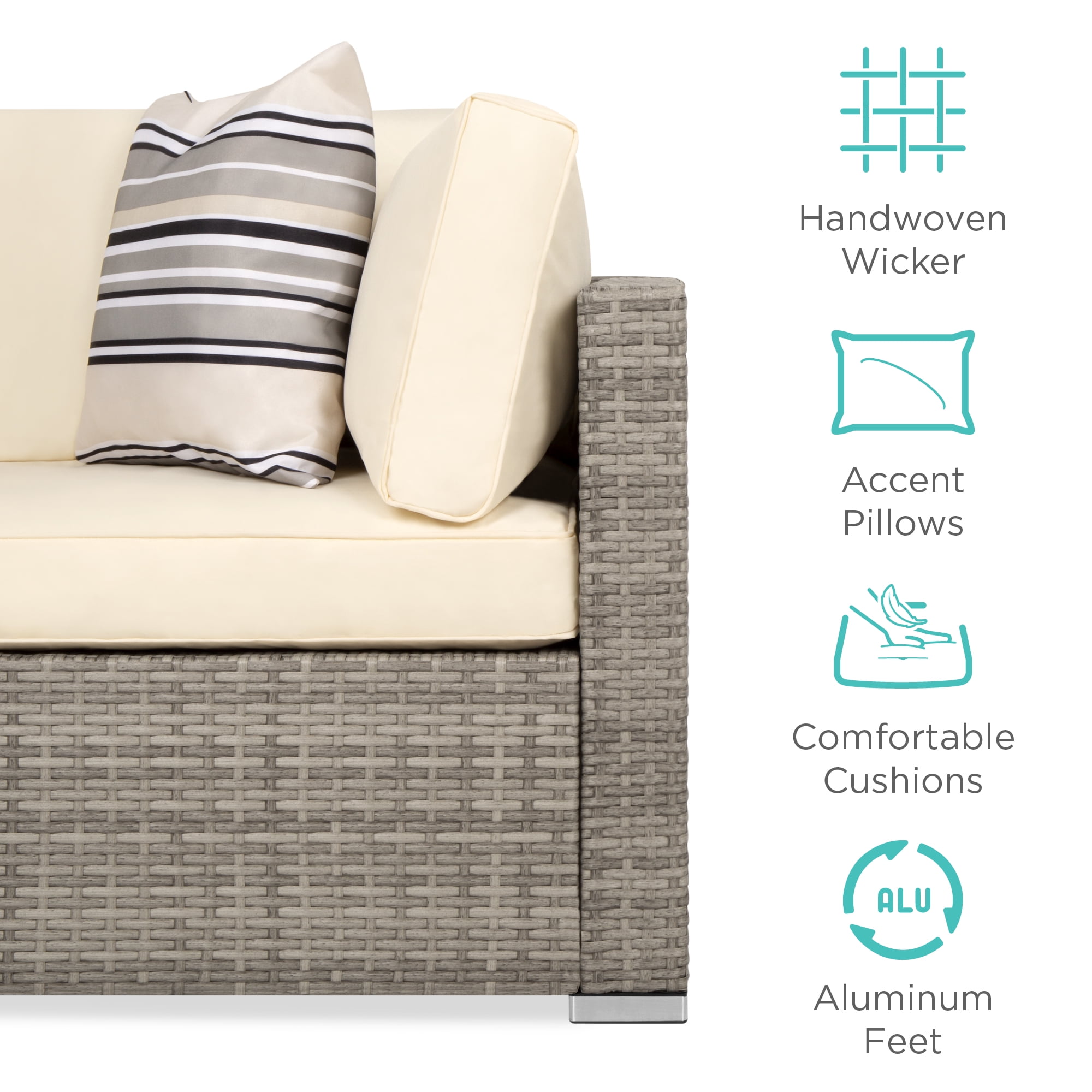 Best Choice Products 7-Piece Outdoor Modular Patio Conversation Furniture, Wicker Sectional Set - Gray/Cream