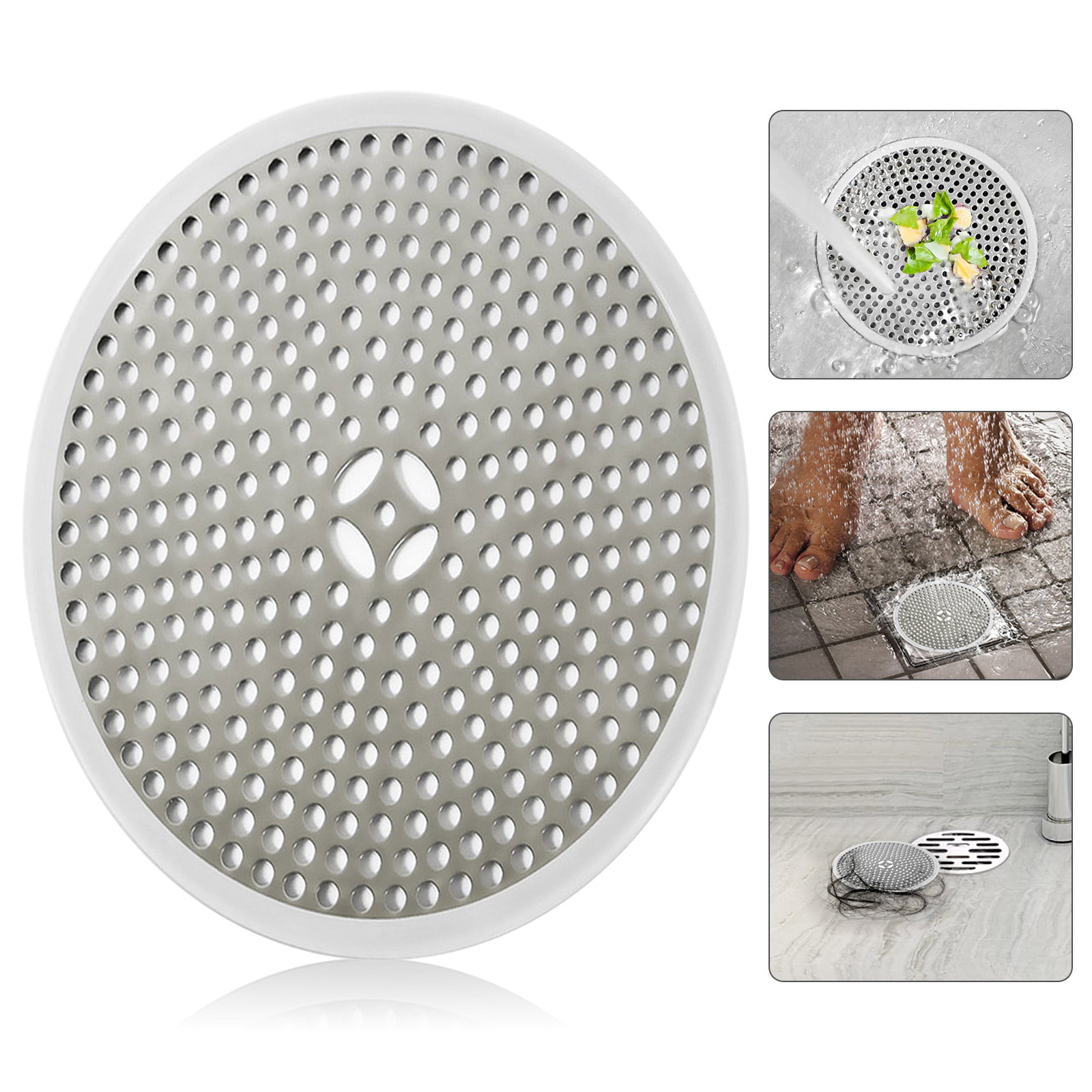 Shower Drain Hair Catcher 5.7-inch Square Drain Cover Protector Hair Stopper Trap Flat Strainer,Easy to Install,Suit for Bathroom Floor Drain,Stainless Steel and Silicone Grey 