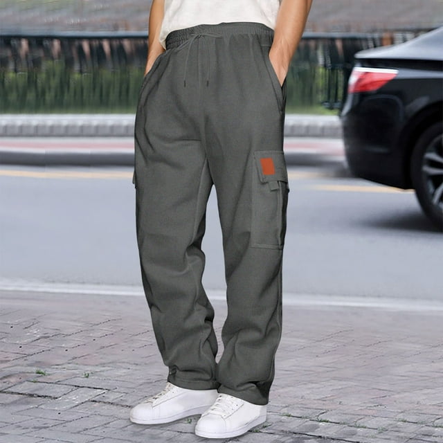 Men's Casual Utility Joggers Comfortable Solid Color Work Pants with Multiple Pockets for Outdoor and Daily Wear