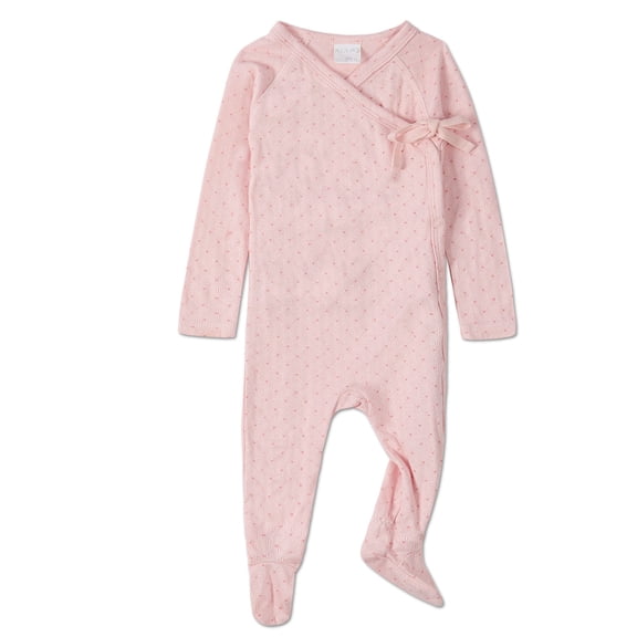 MiniMoi Baby and Toddler Girls "Little Hearts" Pointelle Rayon from Bamboo Blend Footie, 12 Months, Pink