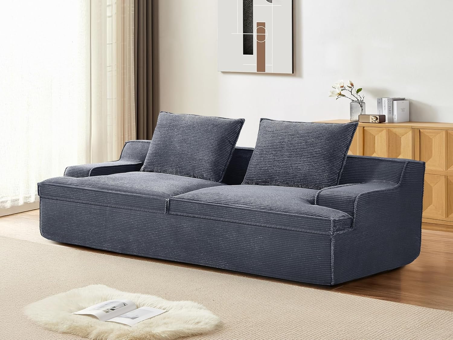 US Pride Furniture Oversized Foam 4-Seater 90 in Couch for Living Room in Soft Corduroy Fabric, No Assembly, Grey