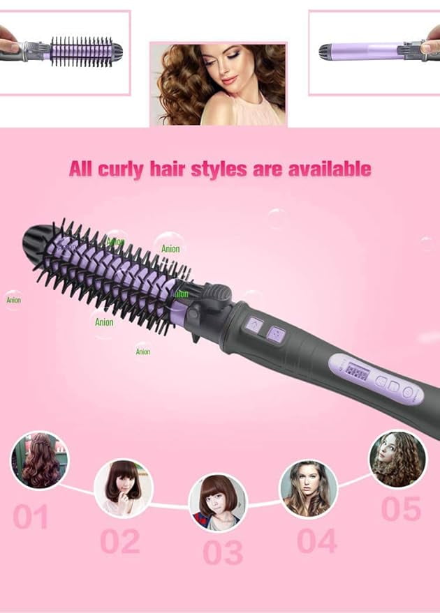 Auto Rotating Tourmaline Ceramic 1.25 Inch Hair Curler Curling Iron Wand with LCD Adjustable Temperature Display and Anti-Scald Hot Brush Dual Voltage 100V-240V for All Hair Types (Purple)