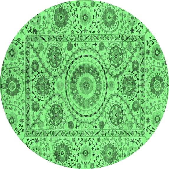 Ahgly Company Indoor Round Abstract Emerald Green Modern Area Rugs, 5' Round